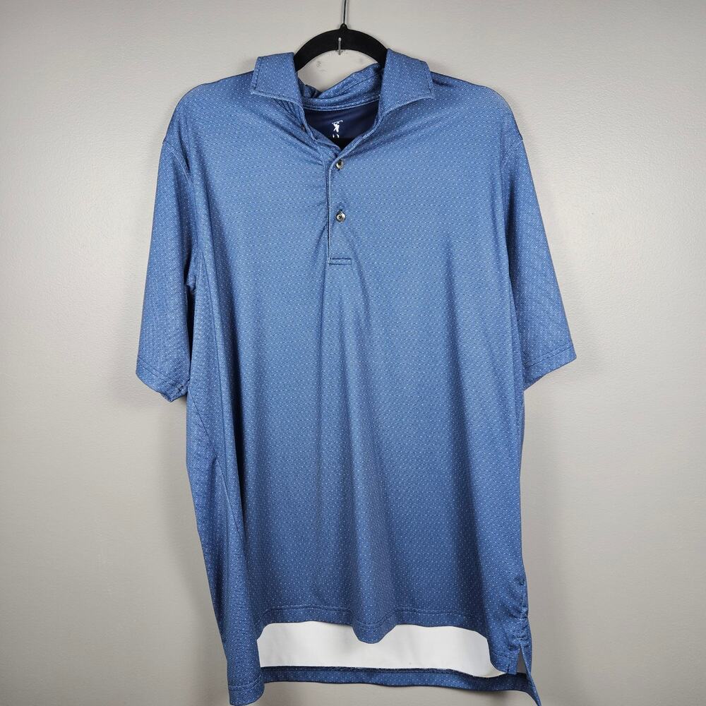 Fairway & Greene Mens L Blue Geometric Knit Golf Polo Shirt Made USA Stretch‎